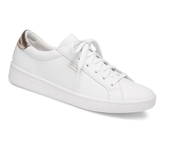 Keds Ace Mirror Pelle Scarpe Stringate Donna Bianche Rosa Oro | BIQDK-0679
