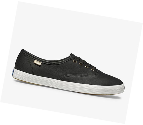 Keds Champion Luxe Pelle Scarpe Stringate Donna Nere | JSCIV-0265