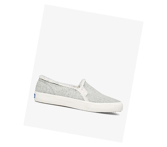 Keds Double Decker Brushed Denim Faux Shearling Scarpe Slip On Donna Grigie | IHRCE-7489