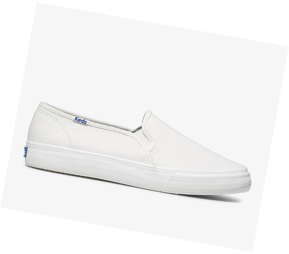 Keds Double Decker Pelle Scarpe Slip On Donna Bianche | SJCRD-3795
