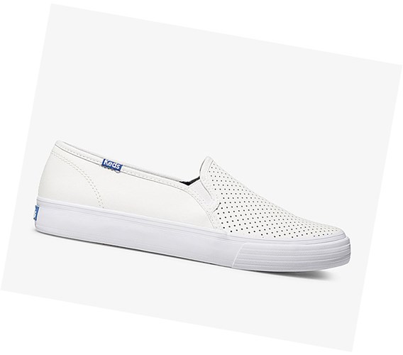 Keds Double Decker Perf Pelle Scarpe Slip On Donna Bianche | UMVGY-5390