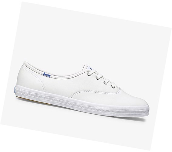 Keds Official Site Champion Pelle Scarpe Stringate Donna Bianche | FCANY-0843