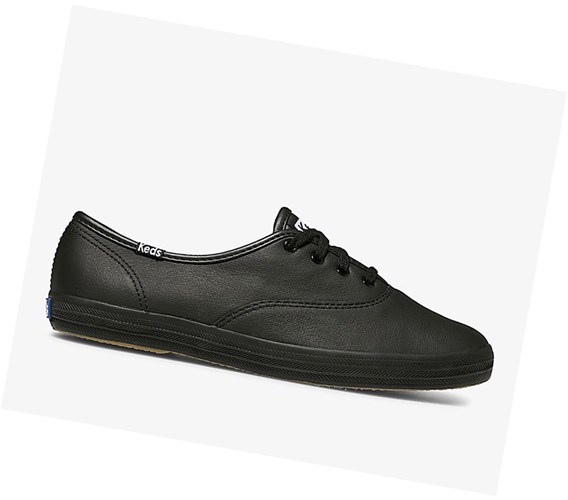 Keds Official Site Champion Pelle Scarpe Stringate Donna Nere | XILDF-9012