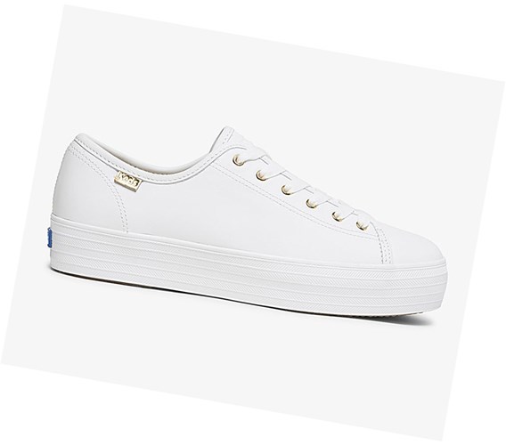 Keds Triple Kick Luxe Pelle Scarpe Stringate Donna Bianche | UAEQB-3895
