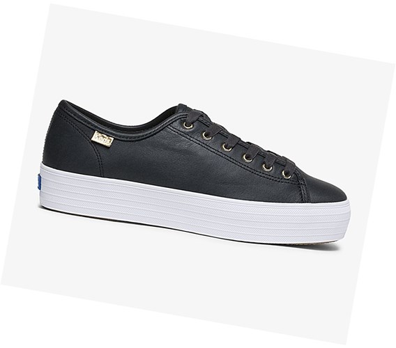 Keds Triple Kick Luxe Pelle Scarpe Stringate Donna Nere | ZTUJY-8512