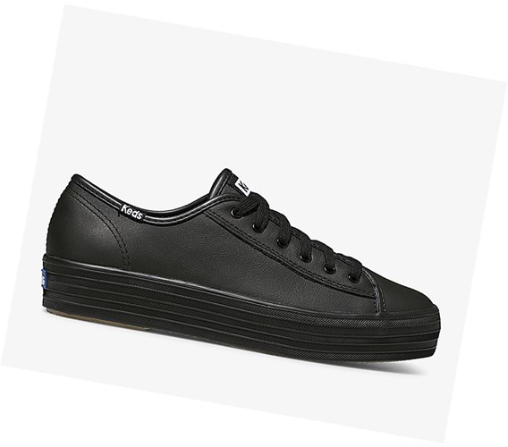 Keds Triple Kick Pelle Scarpe Stringate Donna Nere | HDCRK-0321