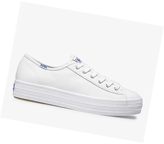 Keds Triple Kick Pelle Scarpe Stringate Donna Bianche | XYKAC-0861