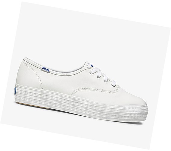 Keds Triple Pelle Scarpe Stringate Donna Bianche | MQKBZ-1253