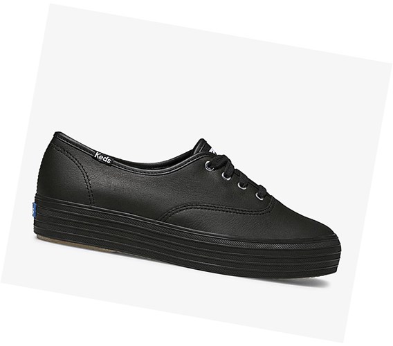 Keds Triple Pelle Scarpe Stringate Donna Nere | PYCUR-2745