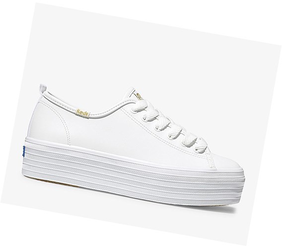 Keds Triple Up Pelle Scarpe Stringate Donna Bianche | LNIBQ-7209