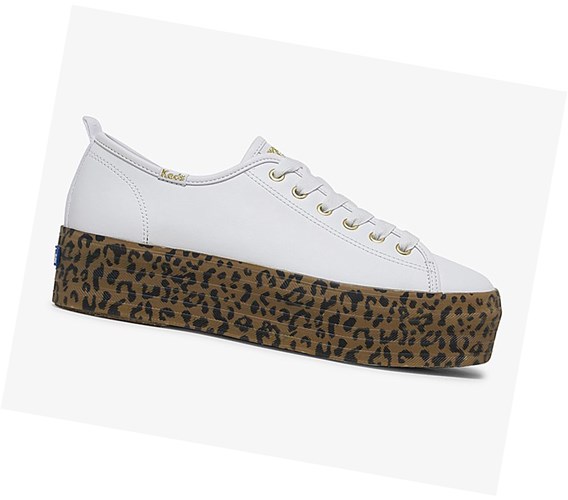 Keds x Wonder Woman Triple Up Pelle Scarpe Stringate Donna Bianche Leopardate | HOXGR-9602