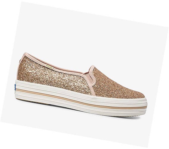 Keds x kate spade new york Triple Decker Glitter Scarpe Slip On Donna Rosa Oro | UCFIP-4053