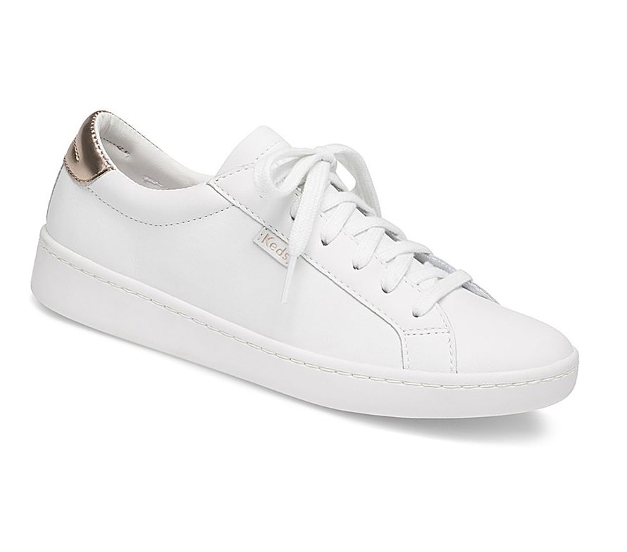 Keds Ace Mirror Pelle Scarpe Stringate Donna Bianche Rosa Oro | BIQDK-0679