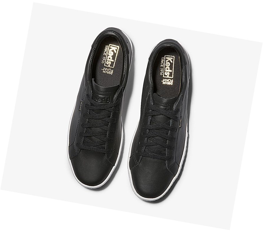 Keds Ace Pelle Scarpe Stringate Donna Nere | HAFZD-5078