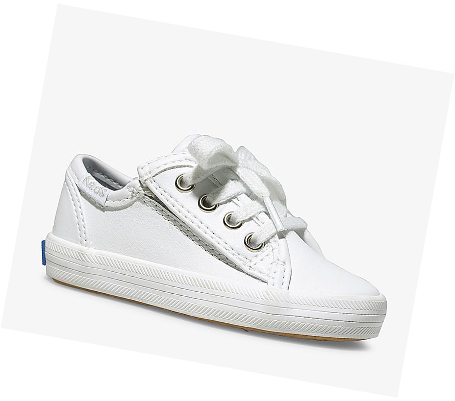 Keds Big Kid Kickstart Core Jr. Pelle Scarpe Casual Bambino Bianche | OUHKB-6243
