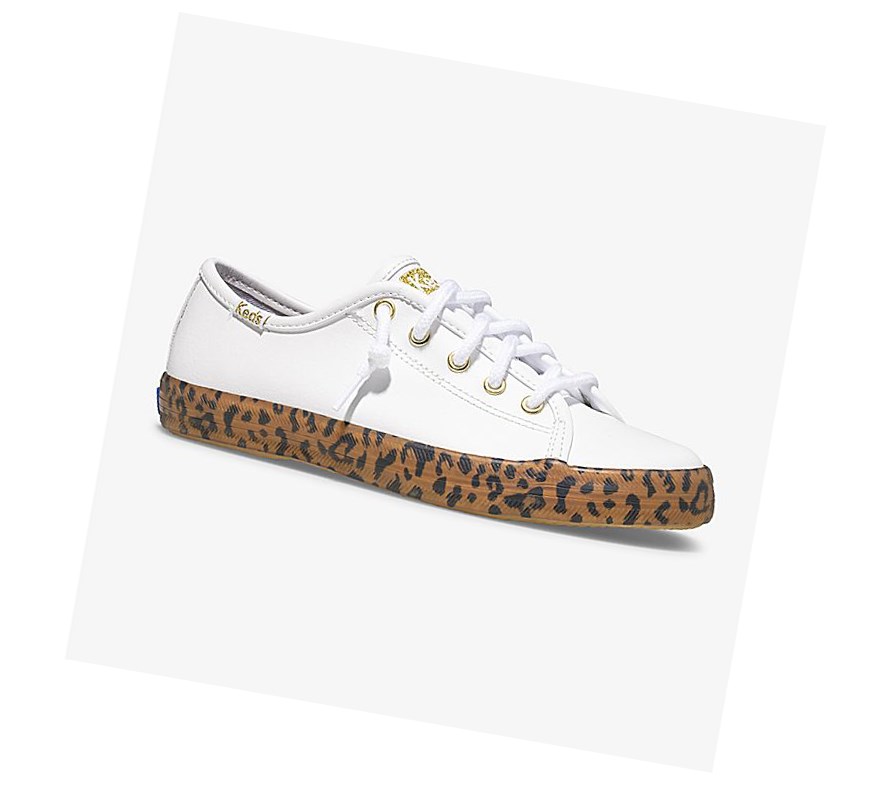 Keds Big Kid Kickstart Leopard Foxing Scarpe Da Ginnastica Bambino Bianche | HZJPF-1632