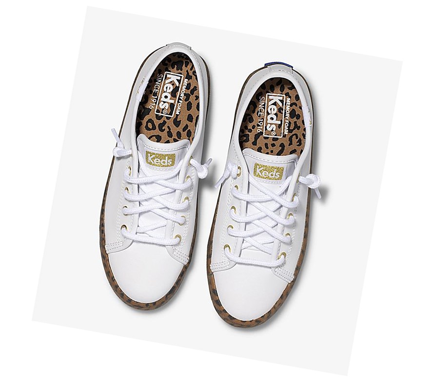 Keds Big Kid Kickstart Leopard Foxing Scarpe Da Ginnastica Bambino Bianche | HZJPF-1632