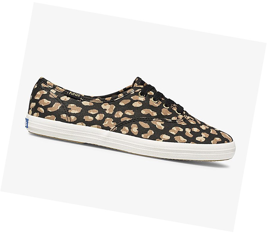 Keds Champion Animal Scarpe Stringate Donna Nere Leopardate | NLMTF-0684