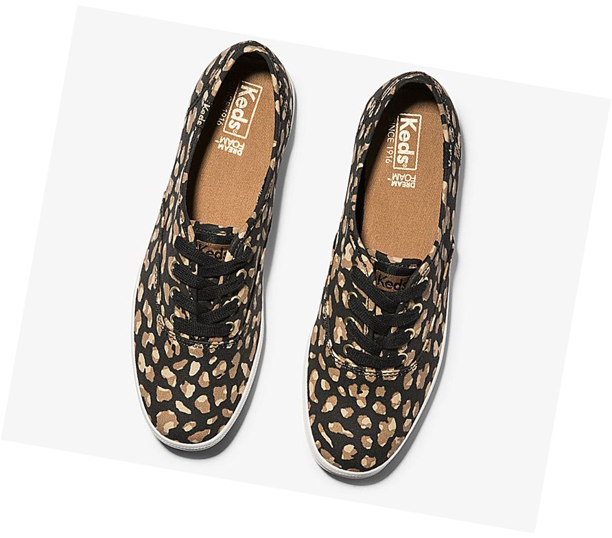 Keds Champion Animal Scarpe Stringate Donna Nere Leopardate | VUSWZ-3126