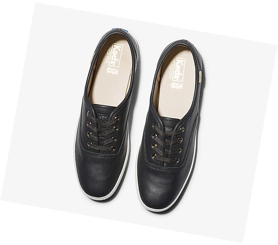Keds Champion Luxe Pelle Scarpe Stringate Donna Nere | GTLSU-2786