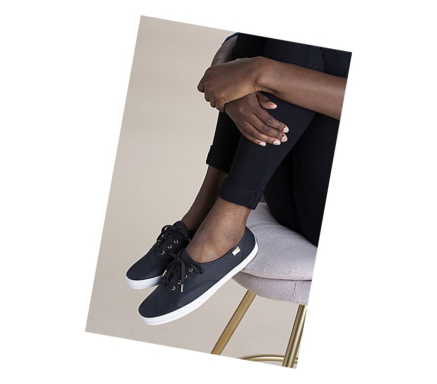Keds Champion Luxe Pelle Scarpe Stringate Donna Nere | GTLSU-2786