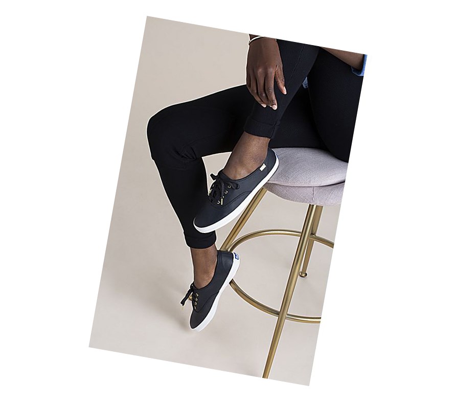 Keds Champion Luxe Pelle Scarpe Stringate Donna Nere | GTLSU-2786