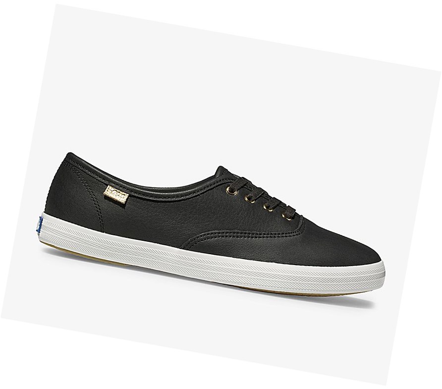 Keds Champion Luxe Pelle Scarpe Stringate Donna Nere | GTLSU-2786