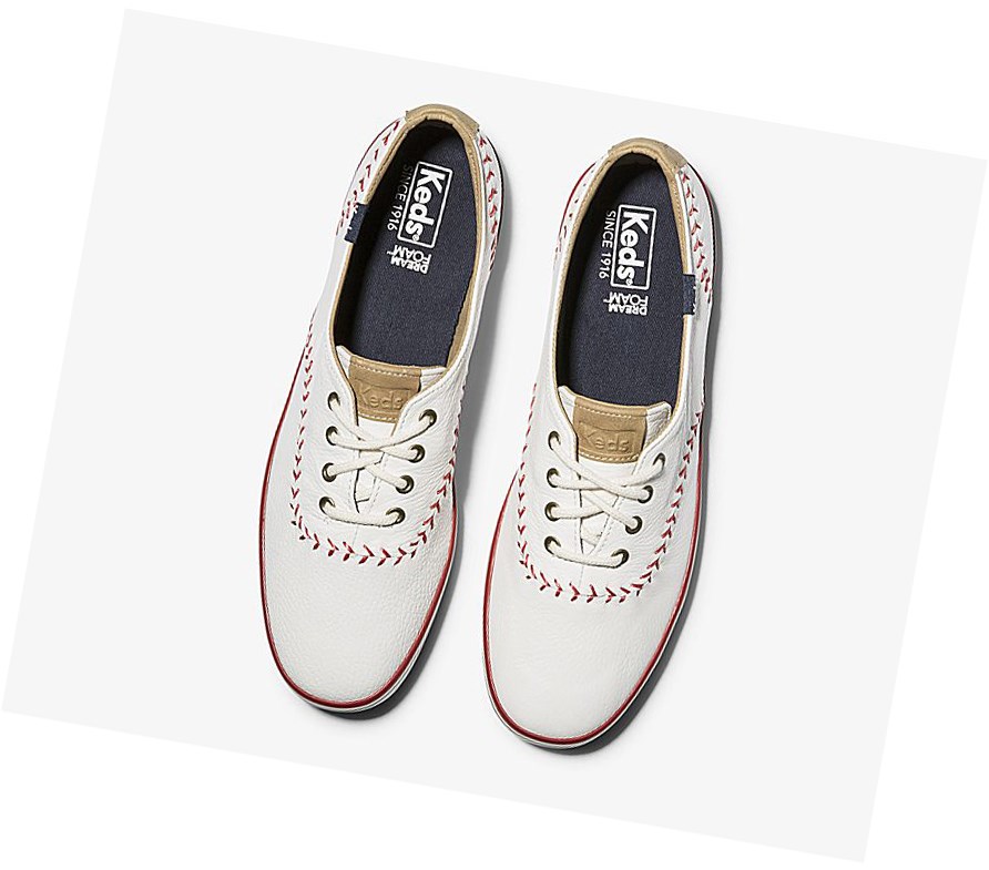 Keds Champion Pennant Pelle Scarpe Stringate Donna Bianche | NPYXT-8461