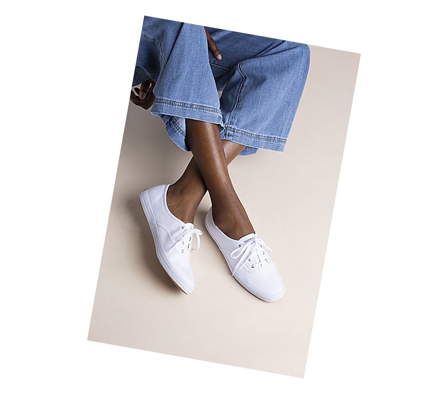 Keds Champion Tela Originali Scarpe Stringate Donna Bianche | FHCAI-3710