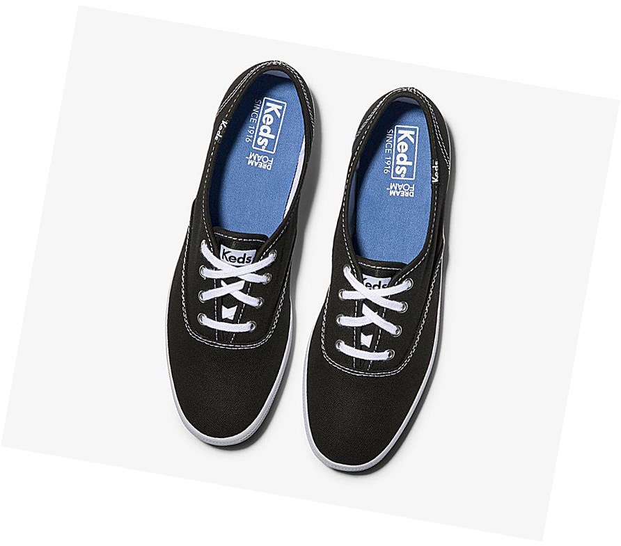 Keds Champion Tela Originali Scarpe Stringate Donna Nere | VTXIQ-6943