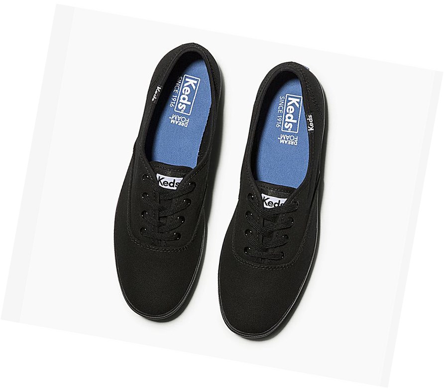 Keds Champion Tela Originali Scarpe Stringate Donna Nere | YMAUJ-5094