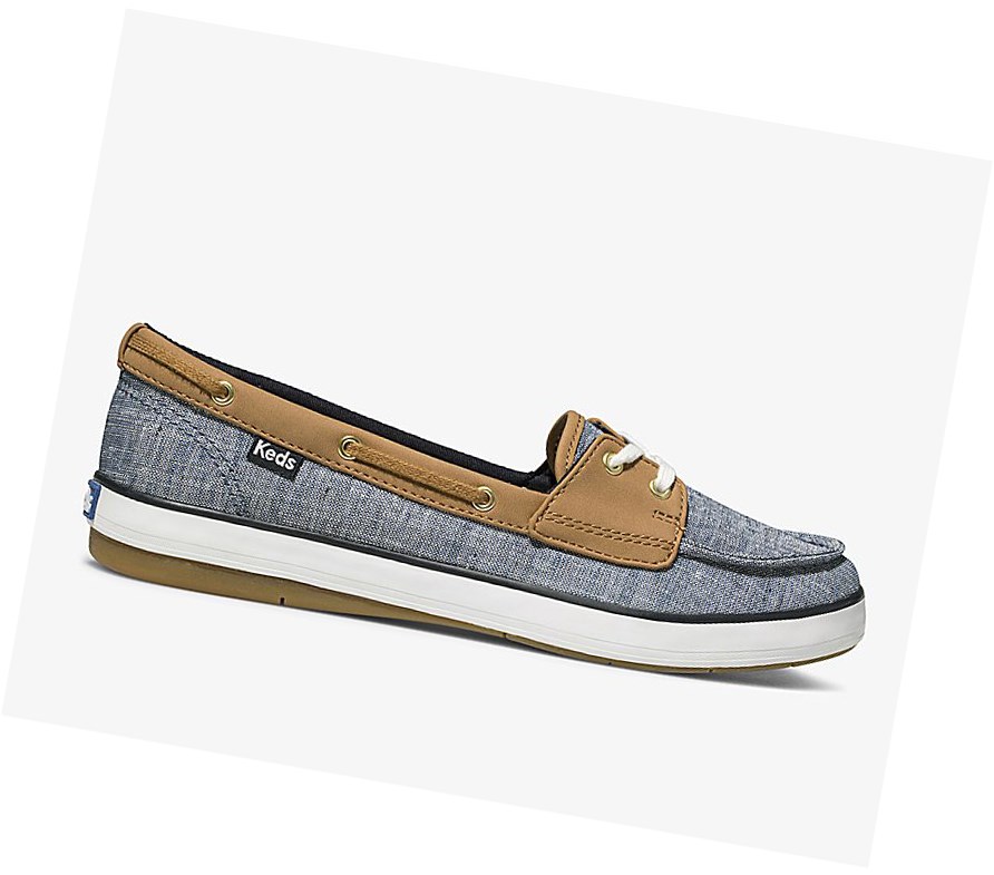 Keds Charter Airy Chambray Comfort Scarpe Slip On Donna Blu Marino | JSCBO-0158