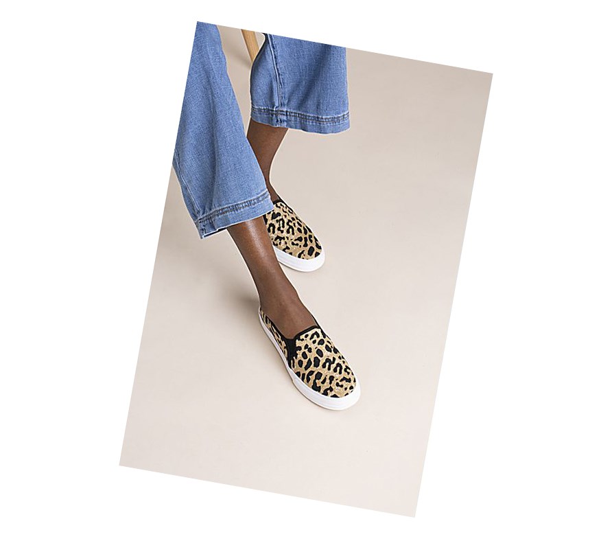 Keds Double Decker Leopard Scarpe Slip On Donna Marroni | JNWSO-0359