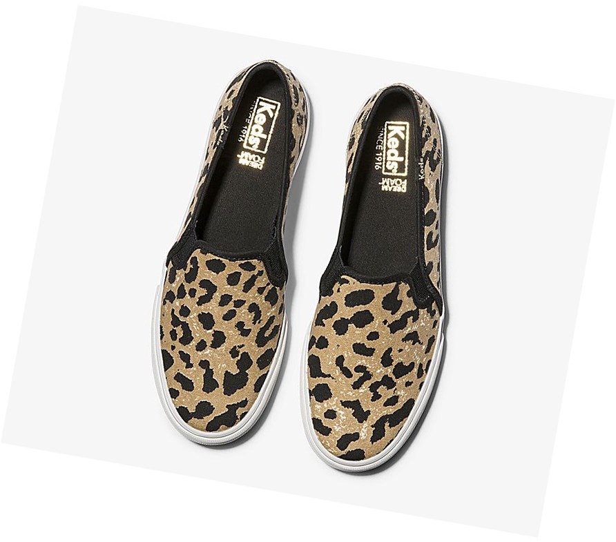 Keds Double Decker Leopard Scarpe Slip On Donna Marroni | JNWSO-0359