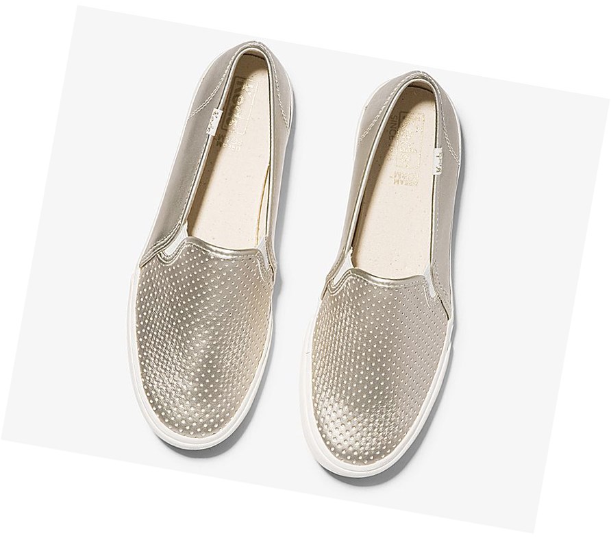 Keds Double Decker Metallic PU Scarpe Slip On Donna Golden | OKCEL-2389