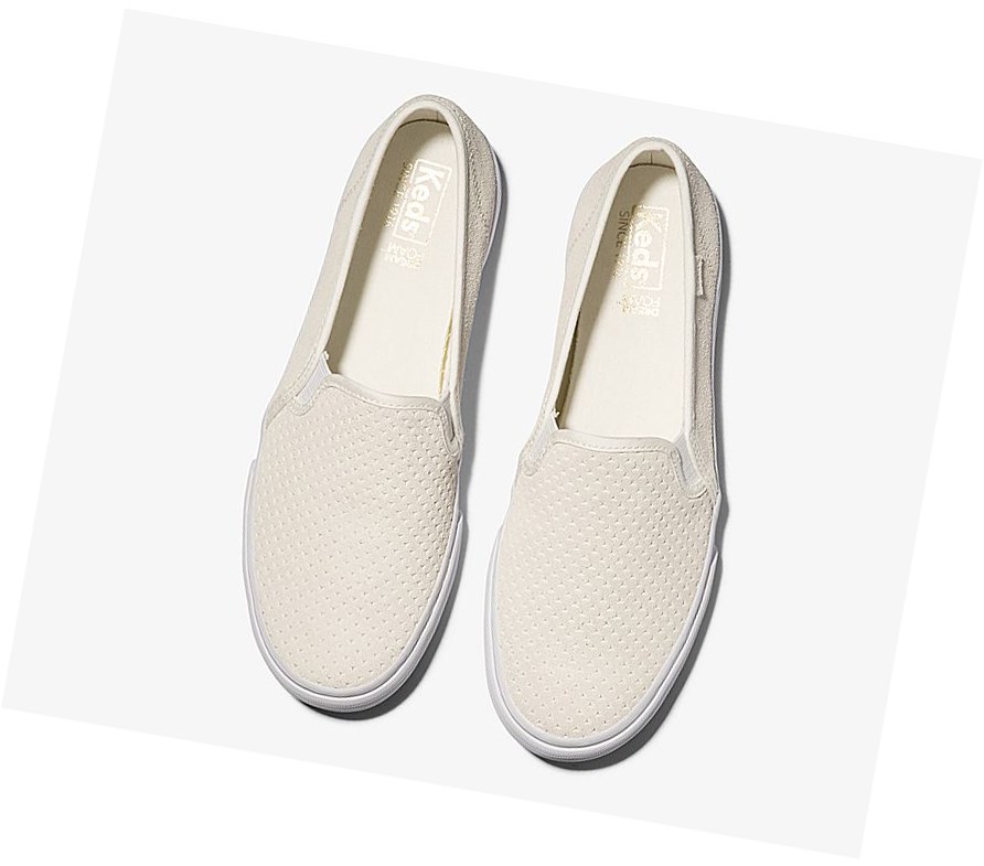 Keds Double Decker Perf Scamosciate Scarpe Slip On Donna Bianche | RPNMC-5362