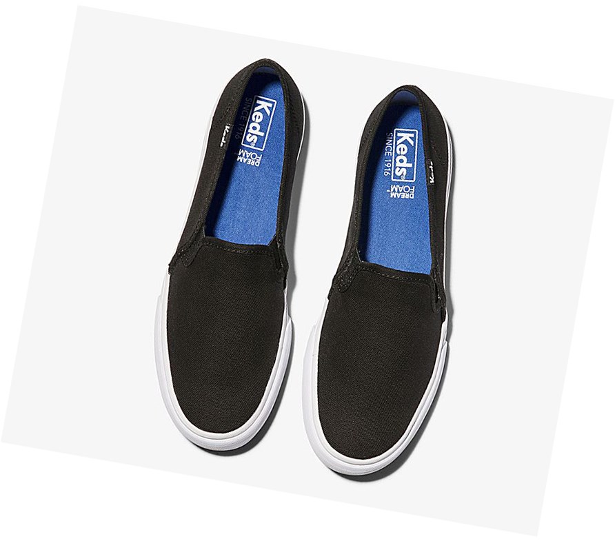 Keds Double Decker Spring Tela Scarpe Slip On Donna Nere | EJVZS-5792