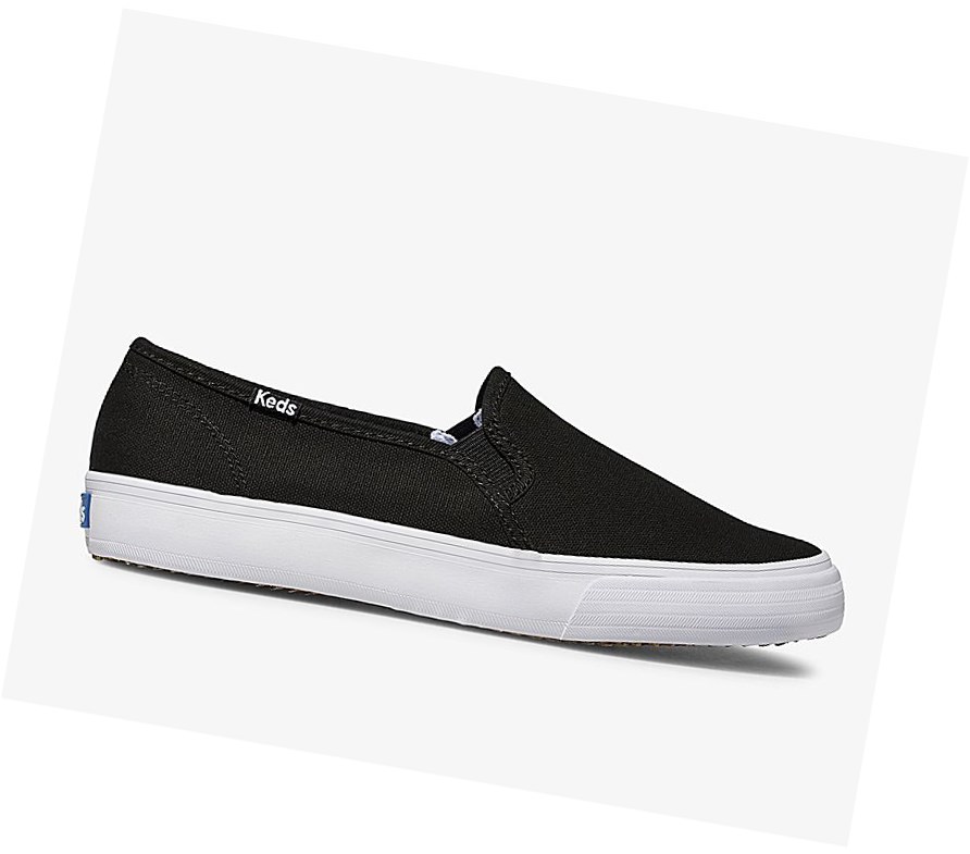 Keds Double Decker Spring Tela Scarpe Slip On Donna Nere | EJVZS-5792