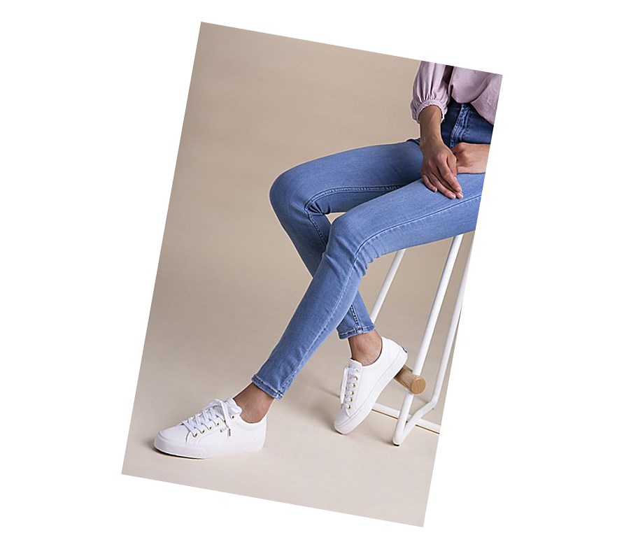 Keds Jump Kick Pelle Scarpe Stringate Donna Bianche Oro | CKAFZ-8740