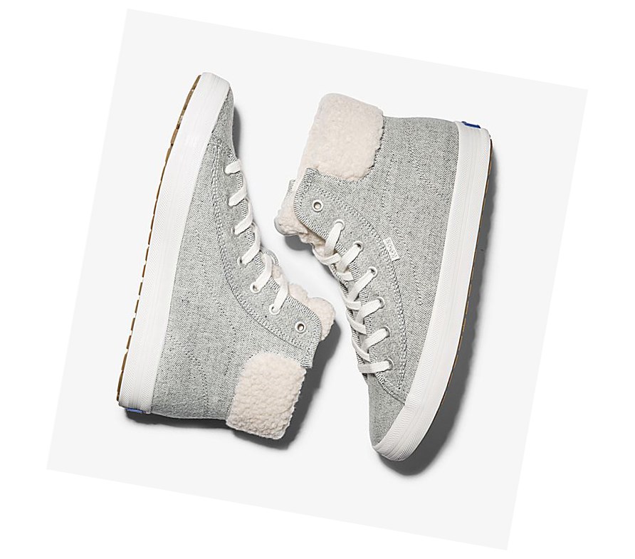 Keds Kickstart Hi TRX Brushed Denim Faux Shearling Scarpe Stringate Donna Grigie | BMWLY-0439