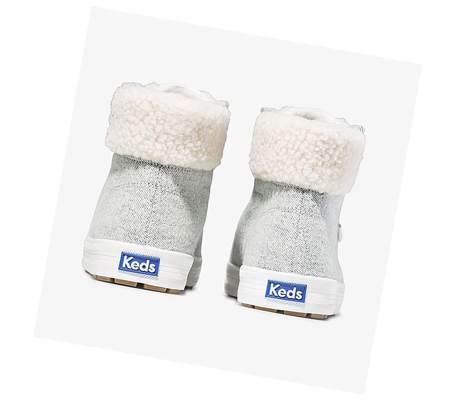 Keds Kickstart Hi TRX Brushed Denim Faux Shearling Scarpe Stringate Donna Grigie | BMWLY-0439