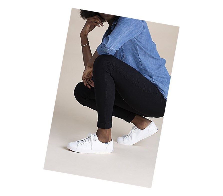 Keds Kickstart Pelle Scarpe Stringate Donna Bianche Blu | CBLHE-8423