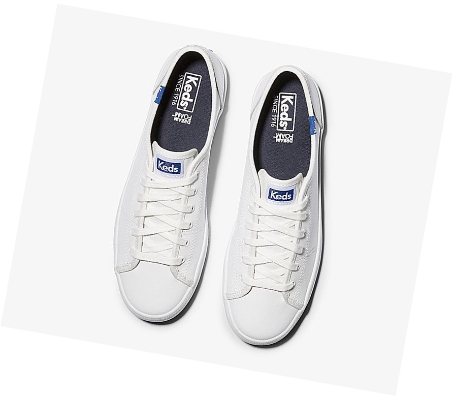 Keds Kickstart Pelle Scarpe Stringate Donna Bianche Blu | CBLHE-8423