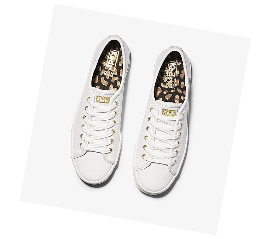 Keds Kickstart Pelle Scarpe Stringate Donna Bianche Oro | CPGLK-5049