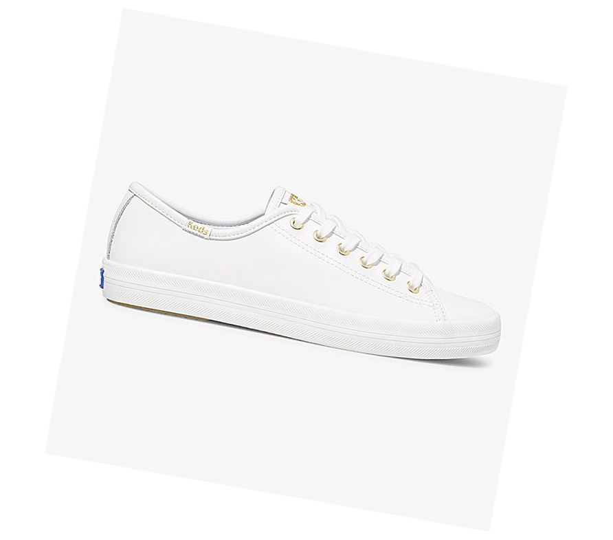 Keds Kickstart Pelle Scarpe Stringate Donna Bianche Oro | CPGLK-5049