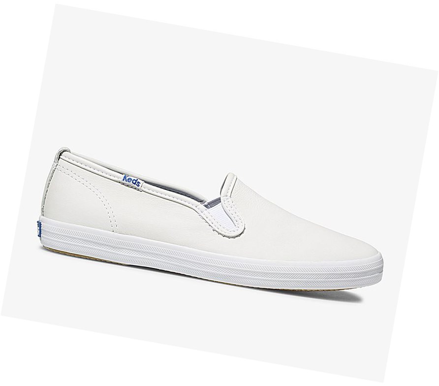 Keds Official Site Champion Pelle Scarpe Slip On Donna Bianche | CQYGN-7831