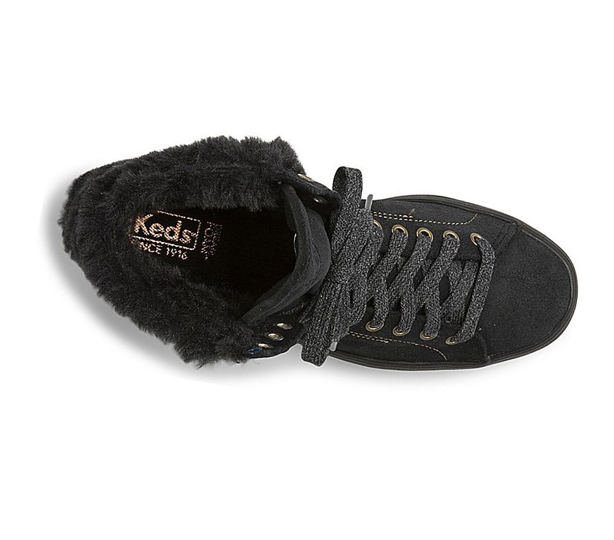 Keds Rise Hi Scamosciate Faux Fur Scarpe Stringate Donna Nere | ZCMYU-0789