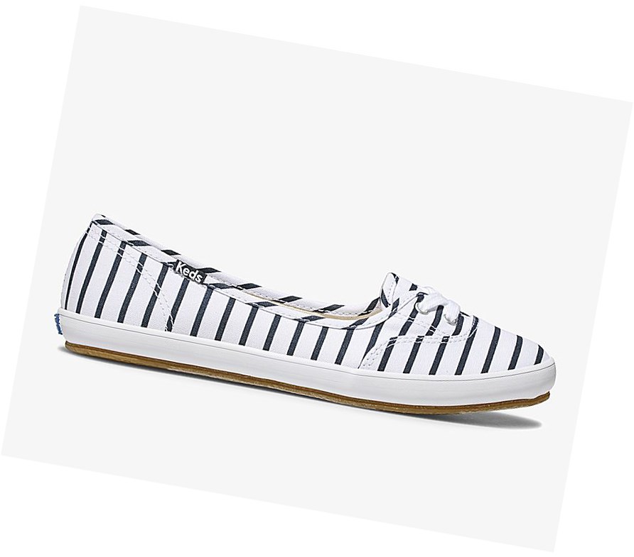 Keds Teacup Breton Stripe Scarpe Slip On Donna Bianche Blu Marino | PGRMV-2451