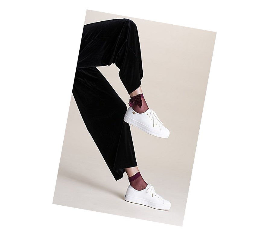 Keds Triple Kick Luxe Pelle Scarpe Stringate Donna Bianche | NXGBY-6158