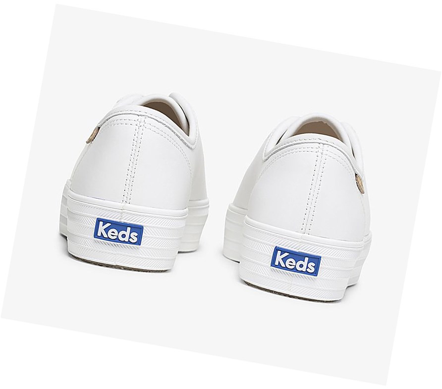 Keds Triple Kick Luxe Pelle Scarpe Stringate Donna Bianche | UAEQB-3895